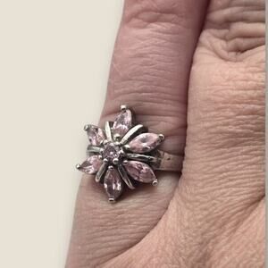 Lotus Flower Ring Vintage Sterling Silver  - Pink Tourmaline - Size 6